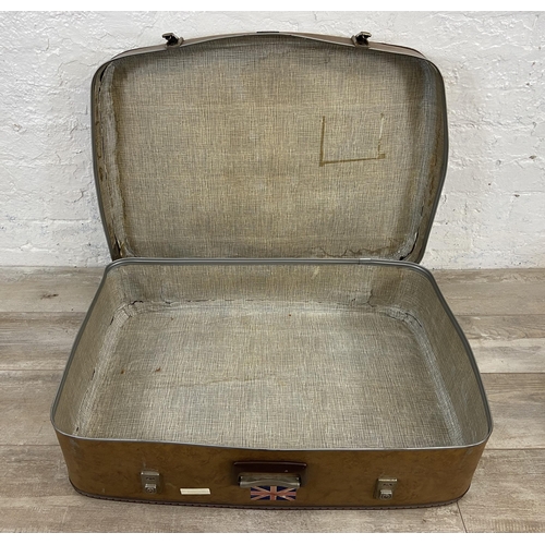 15 - Five early/mid 20th century travel trunks and suitcases to include brown metal, Superslat etc.