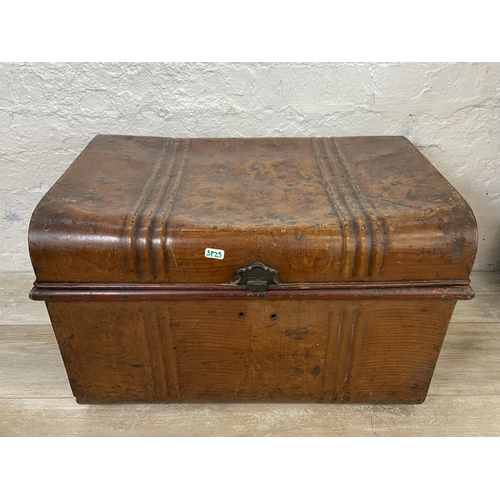 15 - Five early/mid 20th century travel trunks and suitcases to include brown metal, Superslat etc.