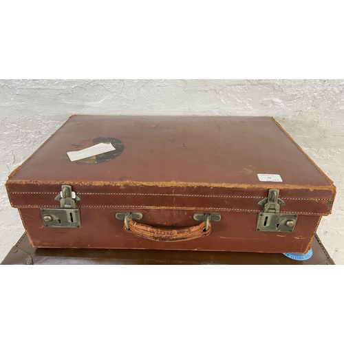 15 - Five early/mid 20th century travel trunks and suitcases to include brown metal, Superslat etc.