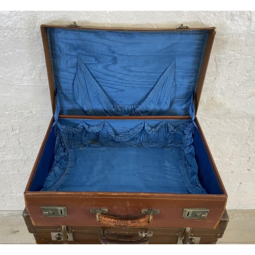 15 - Five early/mid 20th century travel trunks and suitcases to include brown metal, Superslat etc.