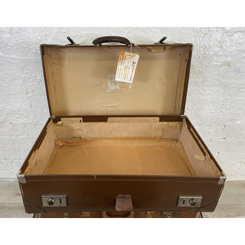 15 - Five early/mid 20th century travel trunks and suitcases to include brown metal, Superslat etc.