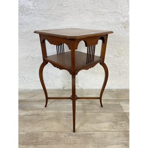 17 - An Edwardian mahogany two tier galleried side table on cabriole supports - approx. 71cm high x 43cm ... 