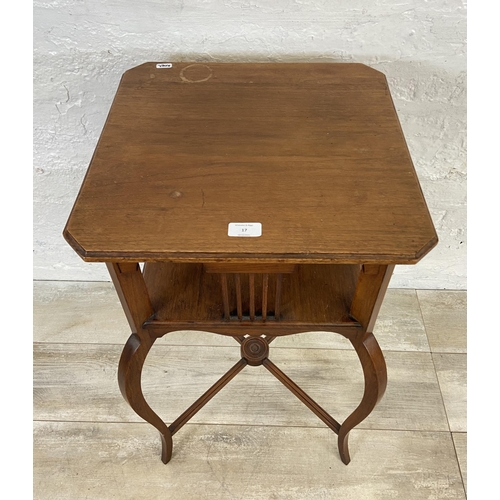 17 - An Edwardian mahogany two tier galleried side table on cabriole supports - approx. 71cm high x 43cm ... 