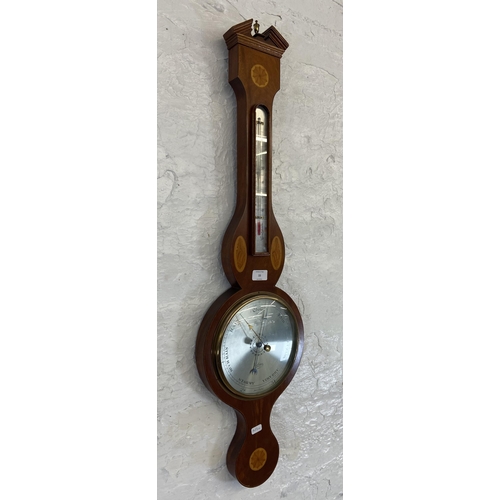 33 - A Comitti of Holborn inlaid mahogany cased banjo barometer - approx. 94cm high