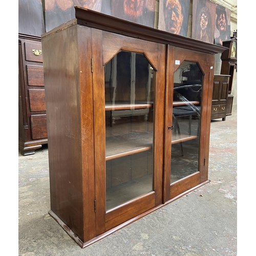 38 - A Victorian mahogany two door glazed bookcase top - approx. 90cm high x 108cm wide x 42cm deep