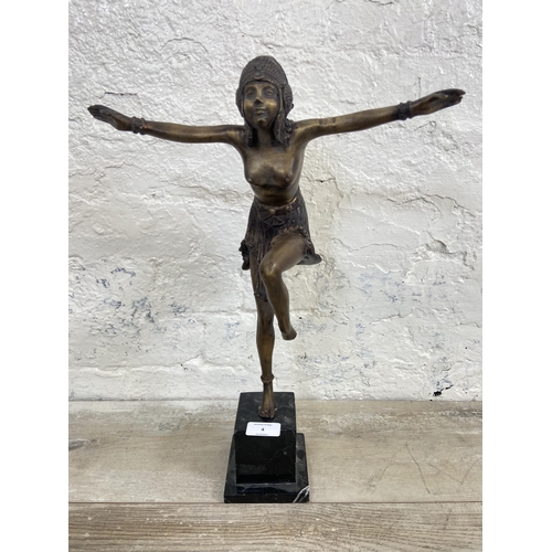 4 - An Art Deco style bronze nude dancing lady figurine on marble plinth - approx. 48cm high