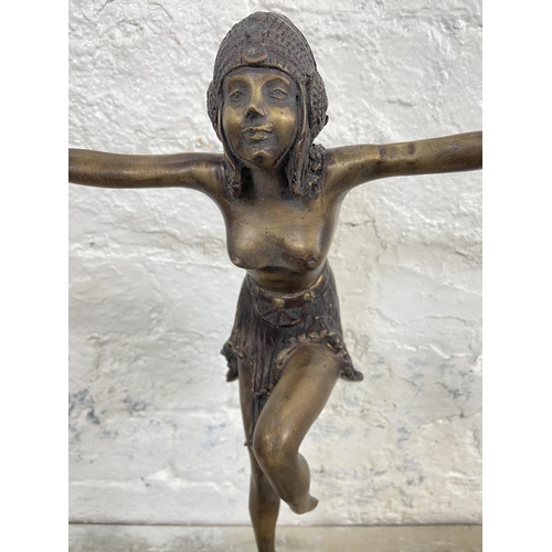 4 - An Art Deco style bronze nude dancing lady figurine on marble plinth - approx. 48cm high