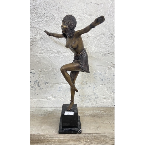 4 - An Art Deco style bronze nude dancing lady figurine on marble plinth - approx. 48cm high