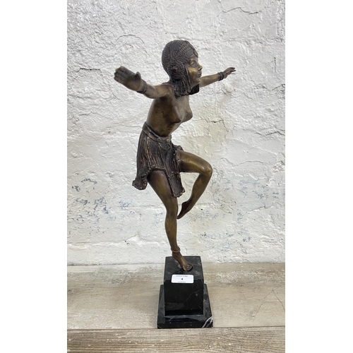 4 - An Art Deco style bronze nude dancing lady figurine on marble plinth - approx. 48cm high