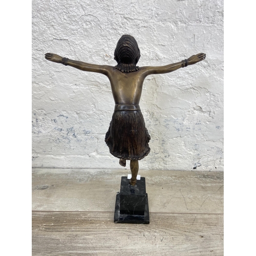 4 - An Art Deco style bronze nude dancing lady figurine on marble plinth - approx. 48cm high