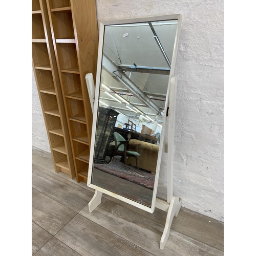 51 - Three pieces of furniture, two modern beech CD shelving units - approx. 202cm high and one mid 20th ... 