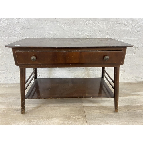 60 - A mid 20th century walnut single drawer two tier coffee table - approx. 52cm high x 40cm wide x 76cm... 