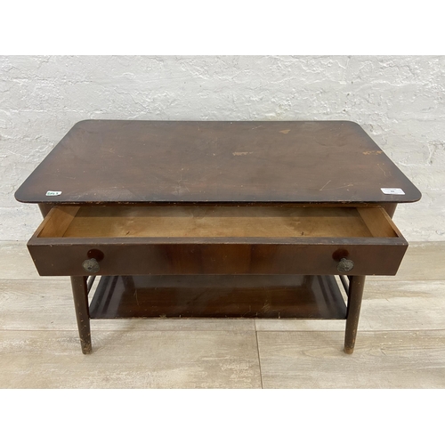 60 - A mid 20th century walnut single drawer two tier coffee table - approx. 52cm high x 40cm wide x 76cm... 