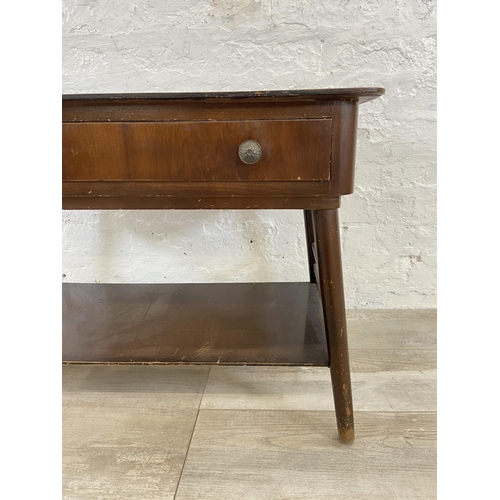 60 - A mid 20th century walnut single drawer two tier coffee table - approx. 52cm high x 40cm wide x 76cm... 