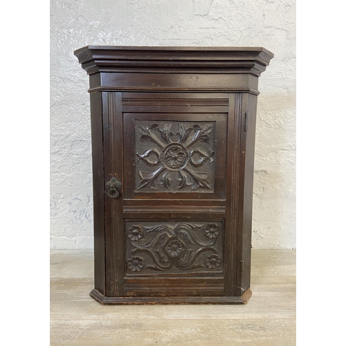 63B - Three pieces of late 19th/early 20th century furniture, one carved oak bobbin turned octagonal side ... 