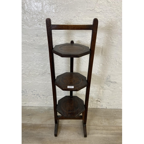 63B - Three pieces of late 19th/early 20th century furniture, one carved oak bobbin turned octagonal side ... 