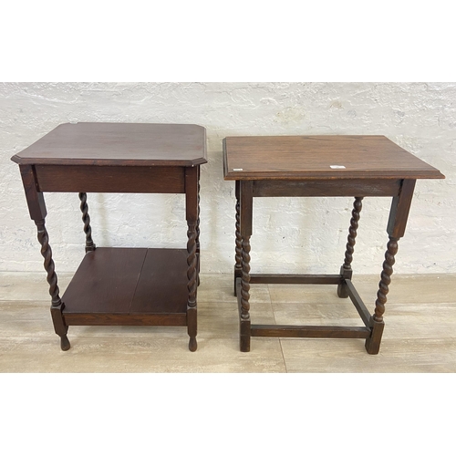 65 - Two early 20th century oak barley twist side tables - largest approx. 73cm high x 43cm wide x 53cm l... 