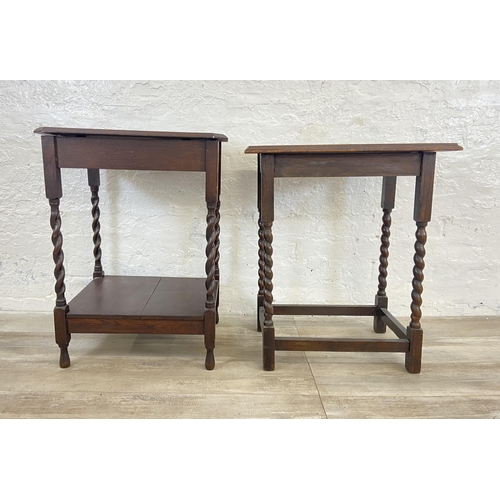 65 - Two early 20th century oak barley twist side tables - largest approx. 73cm high x 43cm wide x 53cm l... 