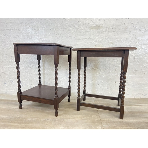 65 - Two early 20th century oak barley twist side tables - largest approx. 73cm high x 43cm wide x 53cm l... 