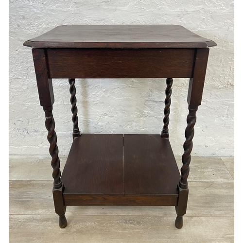 65 - Two early 20th century oak barley twist side tables - largest approx. 73cm high x 43cm wide x 53cm l... 