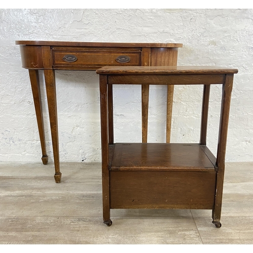 69 - Two occasional tables, one early/mid 20th century oak sewing table and one Regency style inlaid maho... 