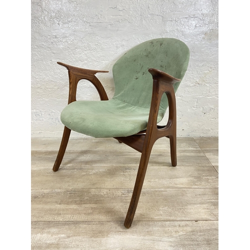 7 - A mid 20th century Danish Aage Christiansen teak and green fabric upholstered armchair - approx. 72c... 