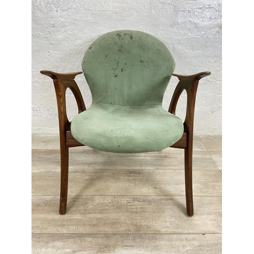 7 - A mid 20th century Danish Aage Christiansen teak and green fabric upholstered armchair - approx. 72c... 