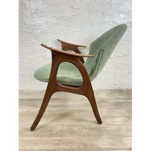 7 - A mid 20th century Danish Aage Christiansen teak and green fabric upholstered armchair - approx. 72c... 