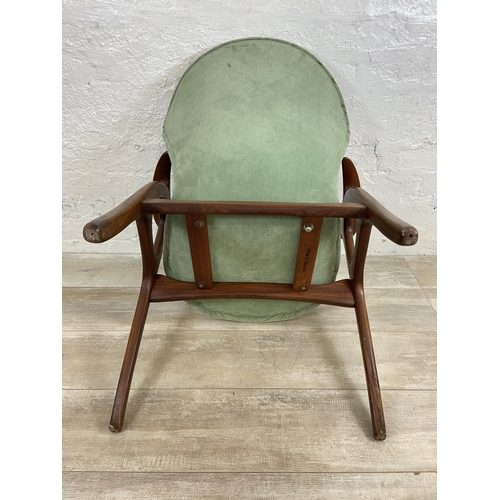 7 - A mid 20th century Danish Aage Christiansen teak and green fabric upholstered armchair - approx. 72c... 