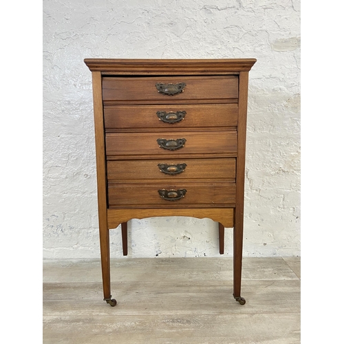 77 - An Edwardian mahogany five drawer music cabinet - approx. 83cm high x 52cm wide x 37cm deep