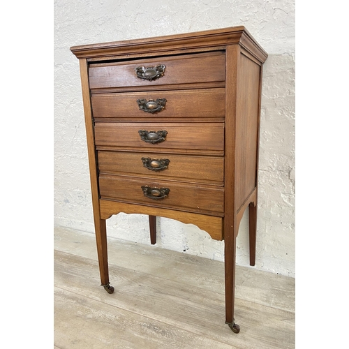 77 - An Edwardian mahogany five drawer music cabinet - approx. 83cm high x 52cm wide x 37cm deep