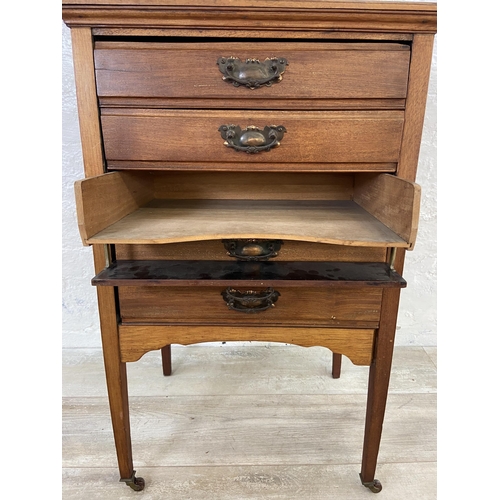 77 - An Edwardian mahogany five drawer music cabinet - approx. 83cm high x 52cm wide x 37cm deep