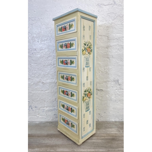 89 - A modern Oriental style hand painted floral chest of drawers - approx. 96cm high x 27cm wide x 21cm ... 