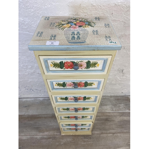 89 - A modern Oriental style hand painted floral chest of drawers - approx. 96cm high x 27cm wide x 21cm ... 