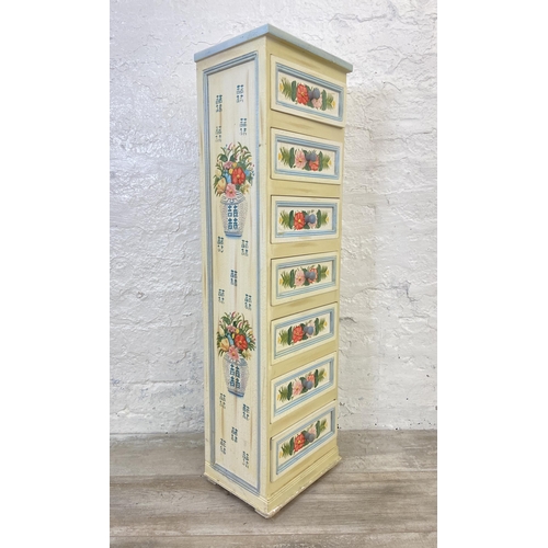 89 - A modern Oriental style hand painted floral chest of drawers - approx. 96cm high x 27cm wide x 21cm ... 