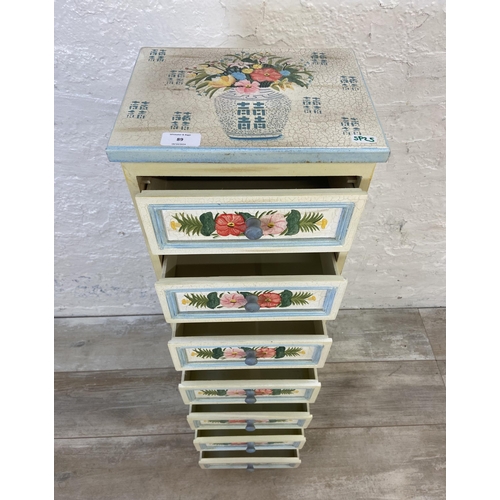 89 - A modern Oriental style hand painted floral chest of drawers - approx. 96cm high x 27cm wide x 21cm ... 