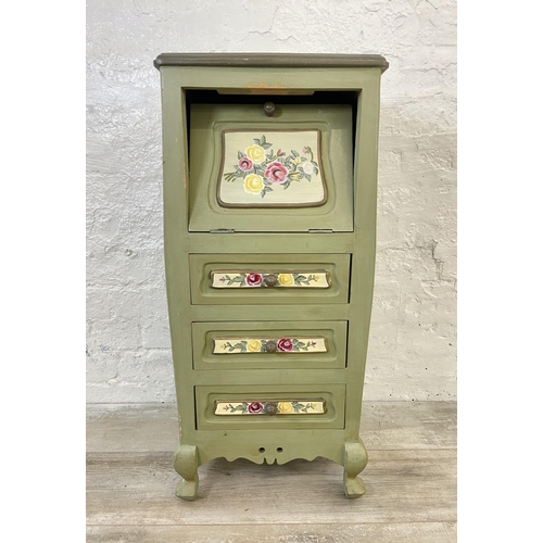 90 - A French style hand painted floral design cabinet on cabriole supports - approx. 78cm high x 35cm hi... 