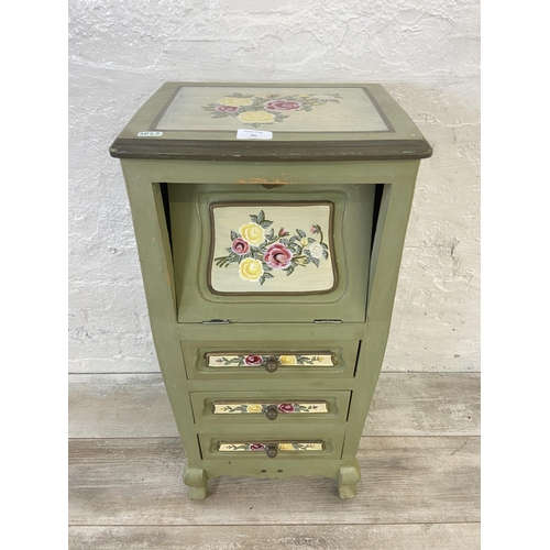 90 - A French style hand painted floral design cabinet on cabriole supports - approx. 78cm high x 35cm hi... 