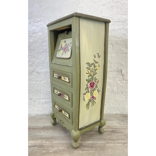 90 - A French style hand painted floral design cabinet on cabriole supports - approx. 78cm high x 35cm hi... 