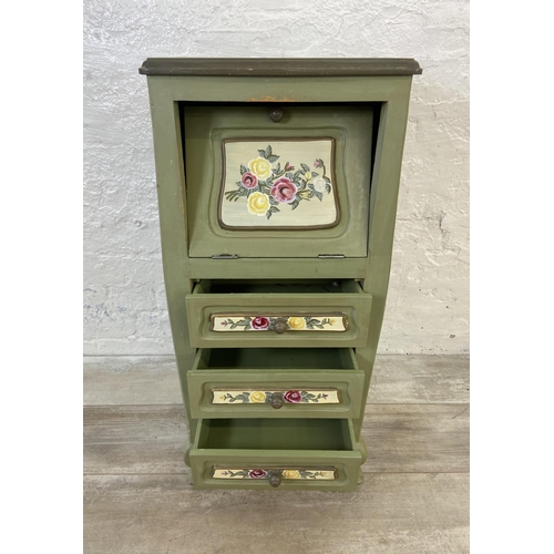 90 - A French style hand painted floral design cabinet on cabriole supports - approx. 78cm high x 35cm hi... 