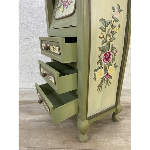 90 - A French style hand painted floral design cabinet on cabriole supports - approx. 78cm high x 35cm hi... 