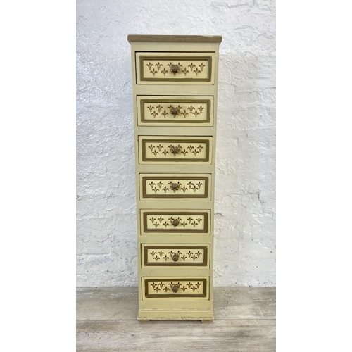 91 - A French style hand painted Fleur De Lys design chest of drawers - approx. 96cm high x 28cm wide x 2... 