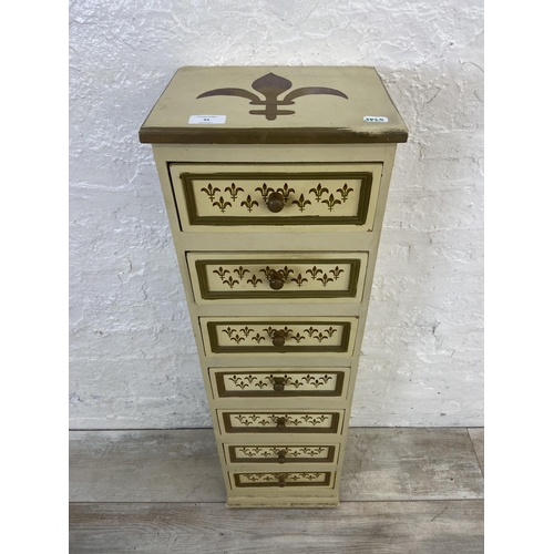 91 - A French style hand painted Fleur De Lys design chest of drawers - approx. 96cm high x 28cm wide x 2... 