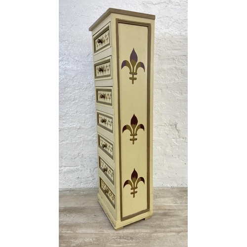 91 - A French style hand painted Fleur De Lys design chest of drawers - approx. 96cm high x 28cm wide x 2... 