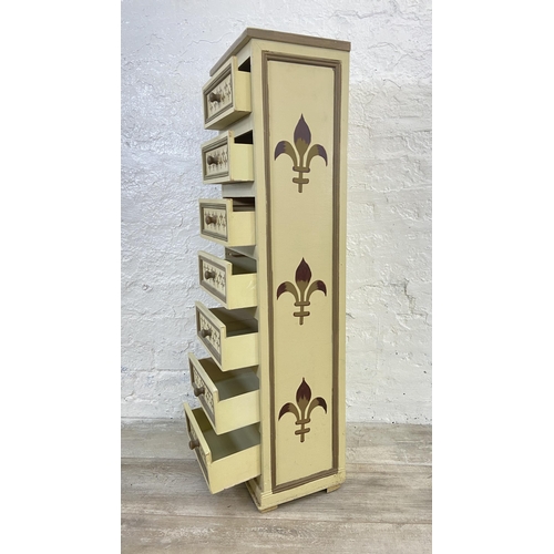 91 - A French style hand painted Fleur De Lys design chest of drawers - approx. 96cm high x 28cm wide x 2... 