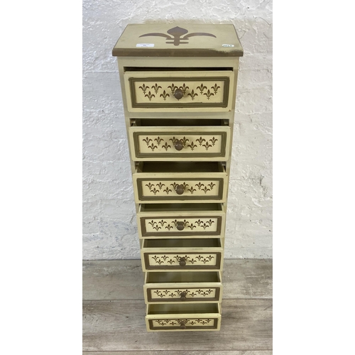 91 - A French style hand painted Fleur De Lys design chest of drawers - approx. 96cm high x 28cm wide x 2... 