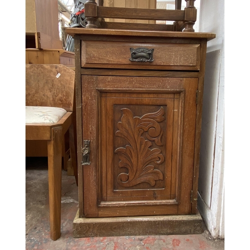 92 - Six pieces of furniture to include oak side table, walnut circular side table, Victorian carved maho... 