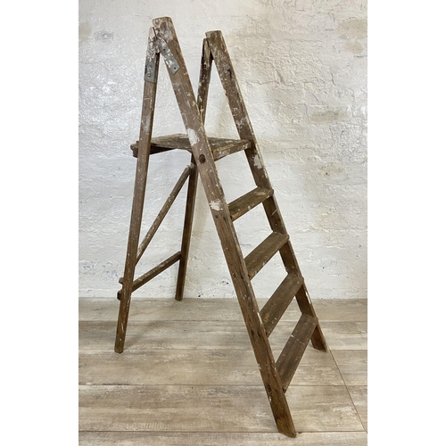 102 - Four items, one vintage pine folding step ladder, one early 20th century pine folding towel rail, on... 