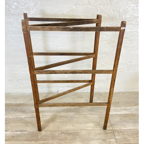 102 - Four items, one vintage pine folding step ladder, one early 20th century pine folding towel rail, on... 