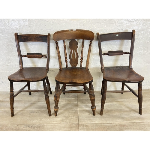 112 - Three Victorian elm and beech farmhouse dining chairs